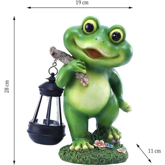 Frog Garden Decor with Solar Lantern, Resin Frog Statue with Solar Lights - Picture 6 of 7